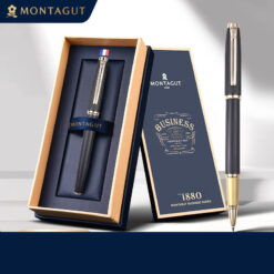 Bút bi ký tên Montagut 068 màu đen dập vân cao cấp kèm hộp đựng và túi