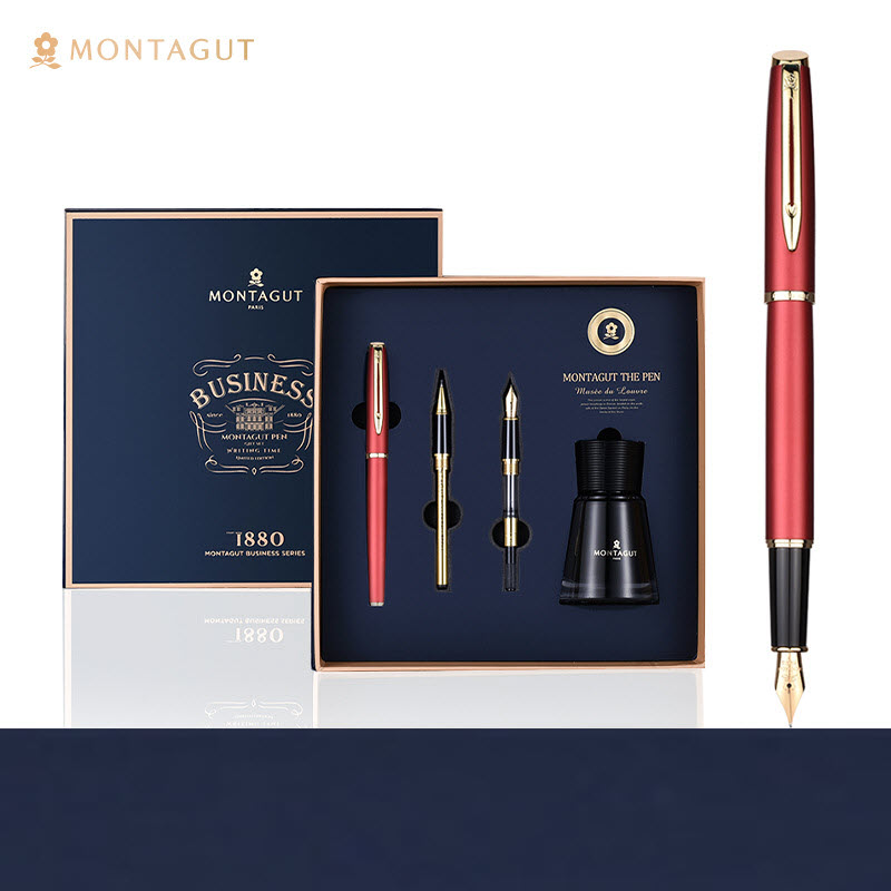 Bút ký tên Montagut 086 chính hãng màu đỏ cao cấp (tặng kèm 1 lọ mực và 2 ngòi thay thế)