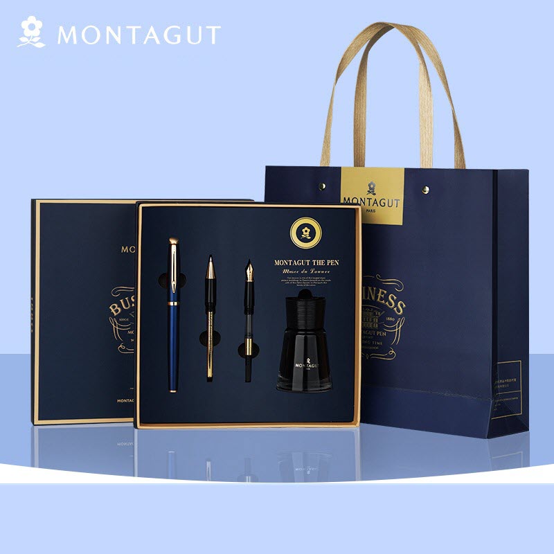 Bút ký tên Montagut 086 chính hãng màu xanh cao cấp (tặng kèm 1 lọ mực và 2 ngòi thay thế)