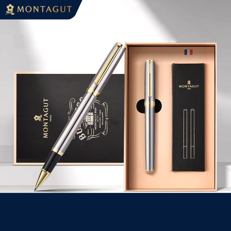 Bút bi ký tên Montagut 066 màu bạc cao cấp (tặng kèm 2 ngòi thay thế)