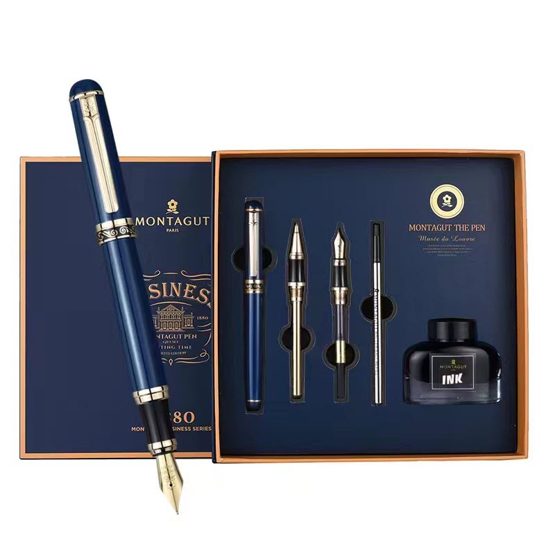 Set bút ký 5 món kèm hộp và túi đựng cao cấp màu xanh
