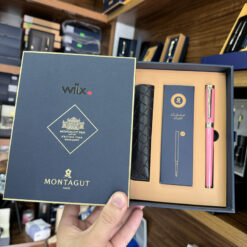 Set bút bi ký tên Montagut chính hãng M265 màu hồng đính đá cao cấp