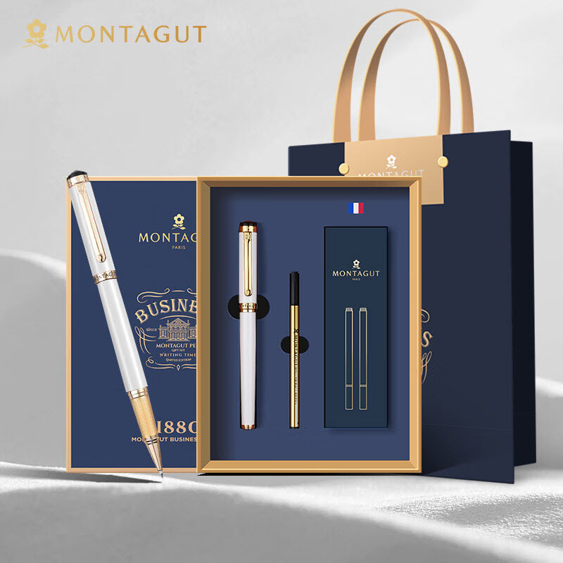 Bút ký tên cao cấp Montagut 088 chính hãng màu trắng tặng kèm 3 ngòi, túi và hộp