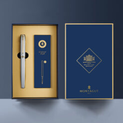 Set bút bi ký tên Montagut 066 chính hãng màu bạc dập vân