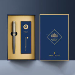 Set bút bi ký tên Montagut 066 chính hãng màu xám dập vân