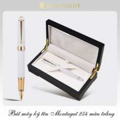 Bút máy ký tên Montagut 254 màu trắng chính hãng hộp gỗ đính đá cao cấp