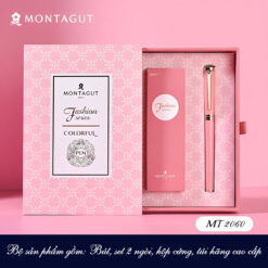 Set bút bi ký tên cao cấp MT 2060 màu hồng đính đá kèm 2 ngòi