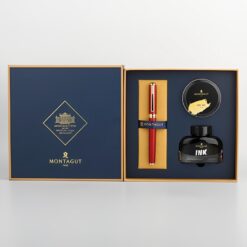 Set bút máy ký tên cao cấp MT 098 màu đỏ kèm 1 lọ và 10 ống mực, hộp và túi hãng sang trọng