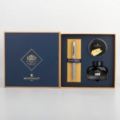 Set bút máy ký tên cao cấp MT 098 màu xám kèm 1 lọ và 10 ống mực, hộp và túi hãng sang trọng