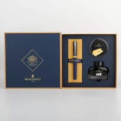 Set bút máy ký tên cao cấp MT 098 màu xanh navy kèm 1 lọ và 10 ống mực, hộp và túi hãng sang trọng