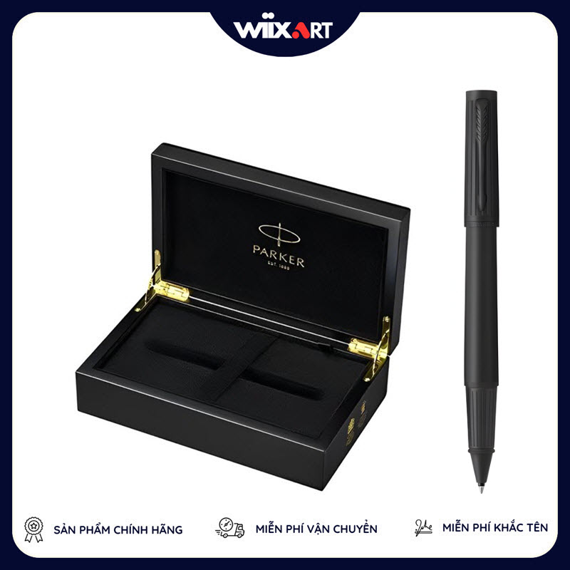 Bút lông bi ký tên Parker Elite hộp gỗ lót nhung F-Black cao cấp làm quà tặng