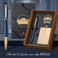 Set bút bi ký tên cao cấp MT021 màu xanh làm quà tặng