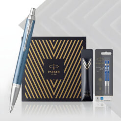 Bộ quà bút bi ký tên Parker IM PRM X Blue Grey CT GB 2143645 kèm bao da và 02 ngòi thay thế