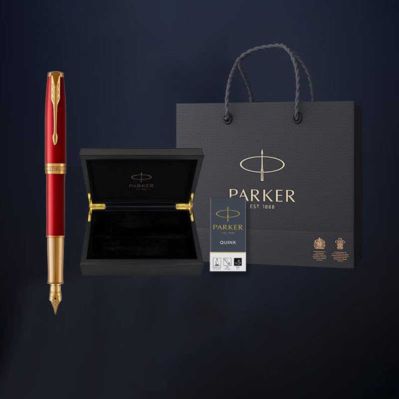 Bộ quà bút máy Parker SON Red GT TB 1950774 ngòi vàng 18k kèm hộp gỗ sang trọng - Ảnh 3