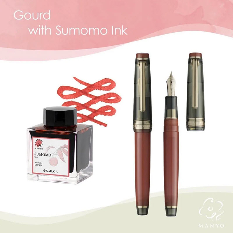 Bút Máy Ký Tên Sailor Pro Gear Slim Manyo #3 Gourd Kèm Mực Sumomo 50ml