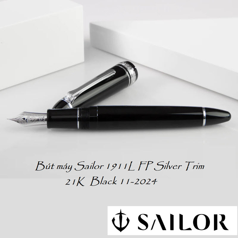 Bút Máy Sailor 1911L Fountain Pen Silver Trim Black 21K 11-2024 Chính Hãng - Ảnh 2