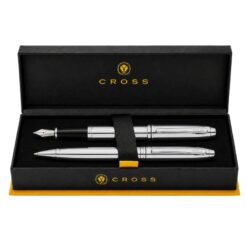 Bộ Quà Tặng Cross Calais AT0117-1MS Gồm Bút Bi Và Bút Máy - Thiết Kế Art Deco, Mạ Chrome Sáng, Trải Nghiệm Viết Linh Hoạt Kèm Hộp Hãng
