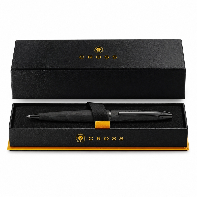 Bút Bi Cross ATX 882-44 – Thân Đen Brushed Black, PVD Đen Bóng, Ruột Medium Viết Êm Kèm Hộp Hãng Cao Cấp