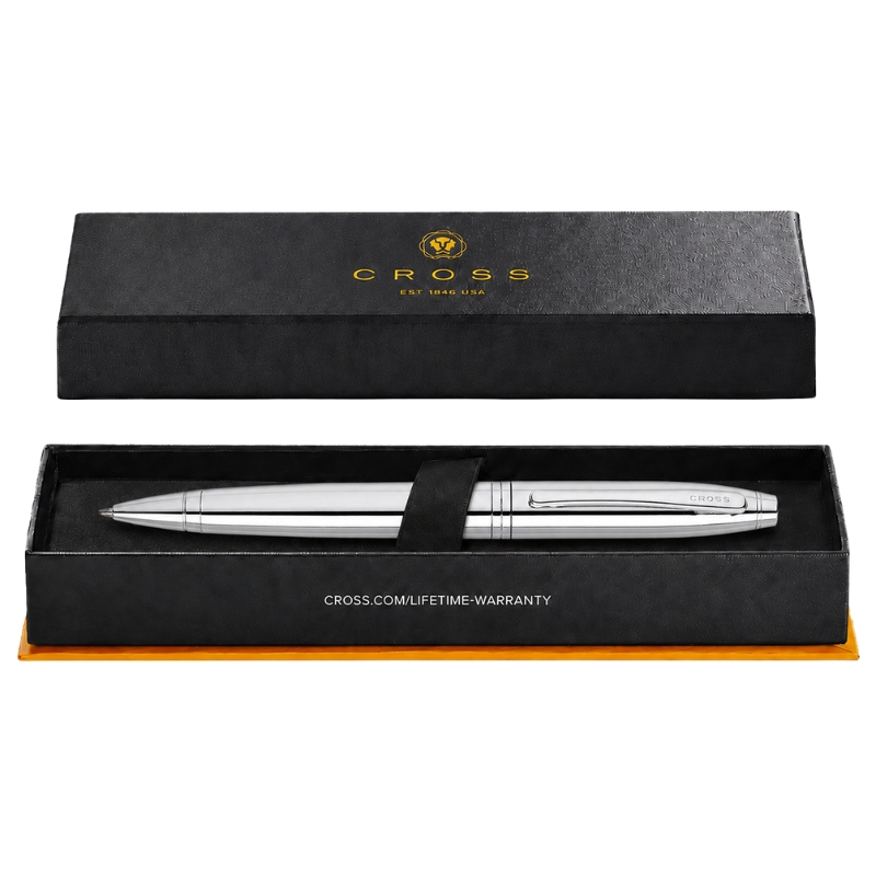 Bút Bi Cross Calais Mạ Chrome Bóng AT0112-1 – Cơ Chế Xoay Đóng Mở, Ngòi Ruột #8513 Kèm Hộp Quà Cao Cấp