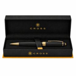 Bút Bi Khô Cross Bailey AT0452-24 – Sơn Mài Đen Nhám, Viền Vàng 23KT, Xoay Thu Ngòi Tiện Lợi Kèm Hộp Cao Cấp