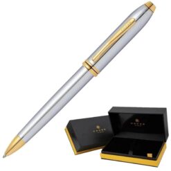 Bút Bi Ký Tên Cross Bailey Màu Chrome Cao Cấp AT0452S-6 – Ngòi M Viết Êm, Cơ Chế Xoay Tiện Lợi, Thay Refill Dễ Dàng Kèm Hộp