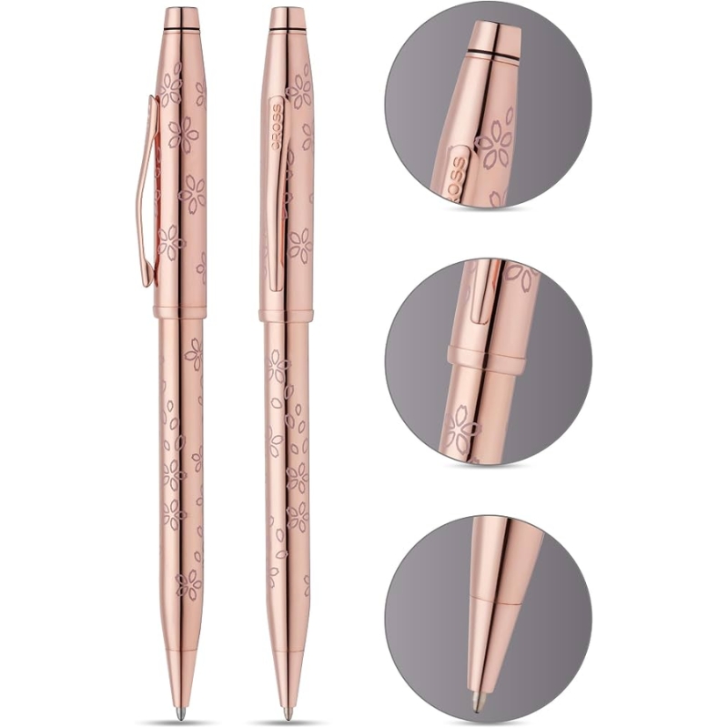 Bút Bi Nước Cross Century II Hoa Anh Đào AT0085WG-169 – Mạ Vàng Hồng, Họa Tiết 360°, Viết Êm Mượt Kèm Hộp Cao Cấp - Ảnh 5