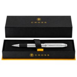 Bút Bi Nước Cross Townsend 535 Mạ Chrome Bóng – Họa Tiết Đường Thẳng, Ruột Gel #8523, Nắp Bấm Kèm Hộp Cao Cấp