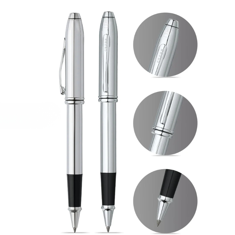 Bút Bi Nước Cross Townsend 535 Mạ Chrome Bóng – Họa Tiết Đường Thẳng, Ruột Gel #8523, Nắp Bấm Kèm Hộp Cao Cấp - Ảnh 6